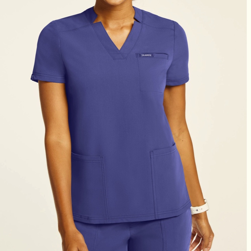 JAANUU galaxy blue relaxed 3 pocket scrub top